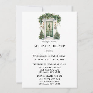 Elegant Church Door Scene Rehearsal Dinner Invitation