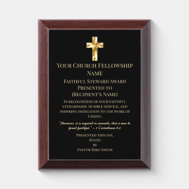 Elegant Church Member Gold Black Award Plaque (Vertical)