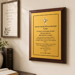 Elegant Church Member Gold Cross Award Plaque