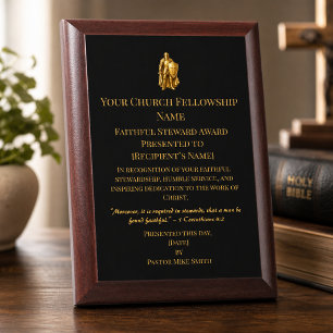 Elegant Church Member Gold Knight Shield Award Plaque