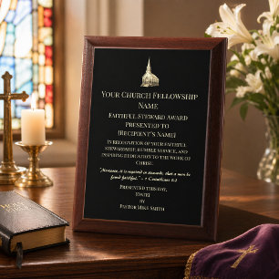 Elegant Church Member Gold Steeple Award Plaque
