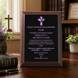 Elegant Church Member Purple Black Award Plaque