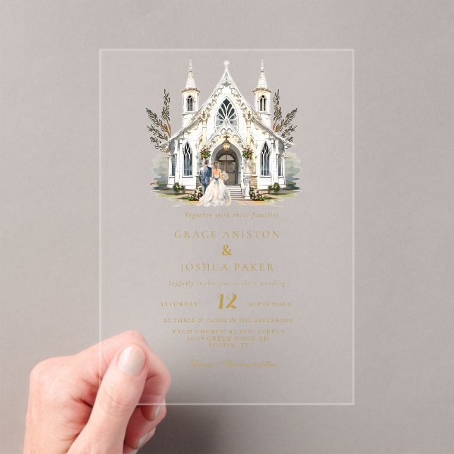 Elegant Church Watercolor Venue Manor Wedding Acrylic Invitations (Insitu (Handheld))