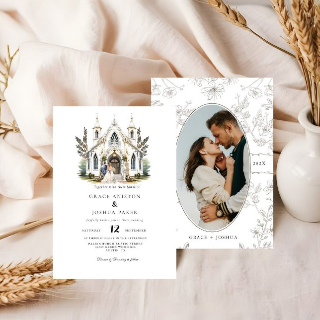 Elegant Church Watercolor Venue Manor Wedding Invitation (Creator Uploaded)