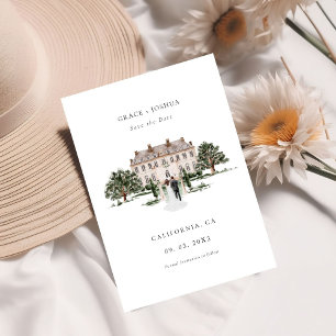 Elegant Church Watercolor Venue Manor Wedding Save The Date
