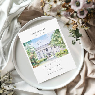 Elegant Church Watercolor Venue Manor Wedding Save The Date