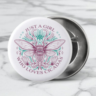 Elegant Cicada Insect Botanical Line Art Quotation Button