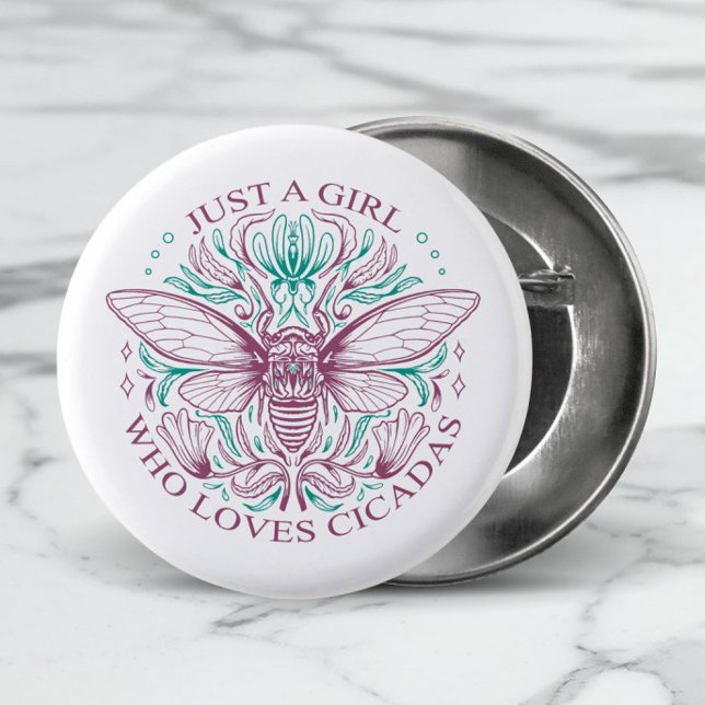Elegant Cicada Insect Botanical Line Art Quotation Button (See the Collection for other gifts for the Girl Who Loves Cicadas!)