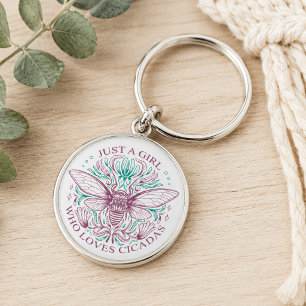 Elegant Cicada Lover Quote for Girls Line Art Keychain