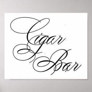 Elegant Cigar Bar Black Script   Horizontal Table Poster