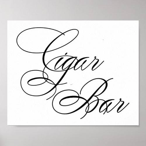 Elegant Cigar Bar Black Script  Horizontal Table Poster