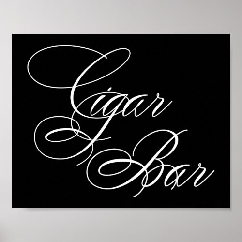 Elegant Cigar Bar White Script  Horizontal Table Poster