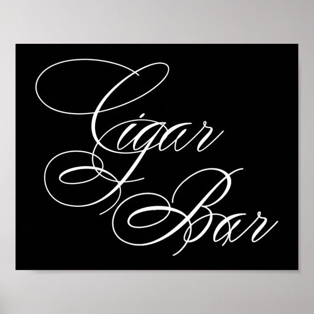 Elegant Cigar Bar White Script | Horizontal Table Poster (Front)