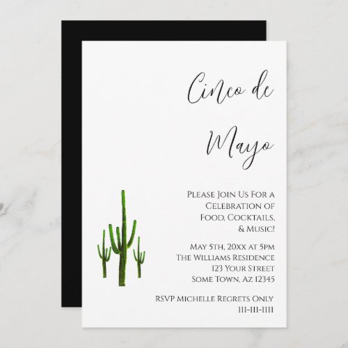 Elegant Cinco de Mayo Cactus Black White Invitation