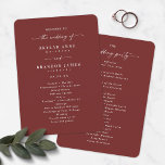 Elegant Cinnamon Red Wedding Ceremony Program<br><div class="desc">Simple Solid Elegant Cinnamon Red Wedding Ceremony Program. This modern minimal Order of Services Card is simple classic and elegant with a plain solid background color and a pretty signature script calligraphy font with tails. Shown in the new Colorway. Available in several color options, or feel free to edit the...</div>
