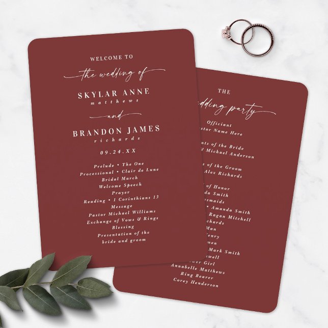 Elegant Cinnamon Red Wedding Ceremony Program (Creator Uploaded)