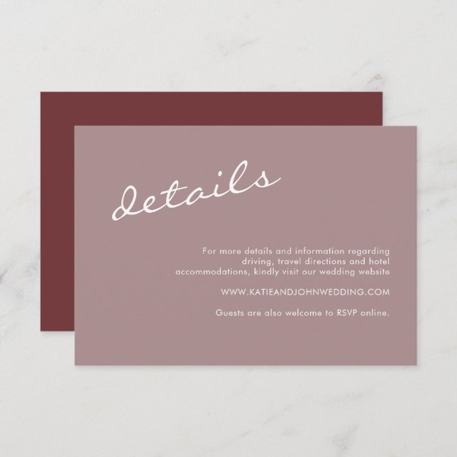 Elegant Cinnamon Rose Script Wedding Details Enclosure Card (Front/Back)
