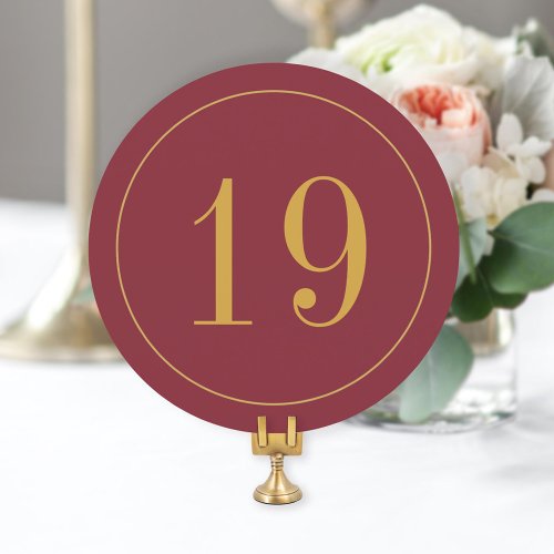 Elegant Circle Burgundy Gold Wedding Table Number