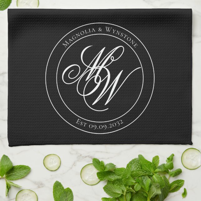 Elegant Circle Monogram Script Kitchen Towel (Folded)
