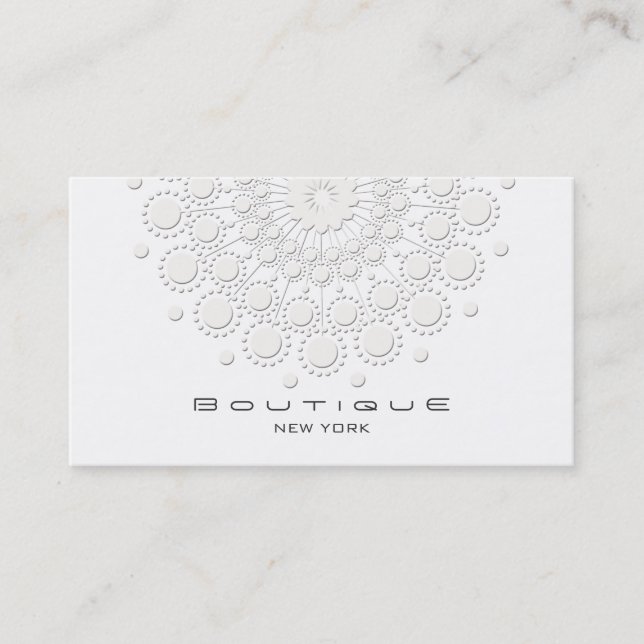 Elegant Circle Motif White on White Business Card (Front)