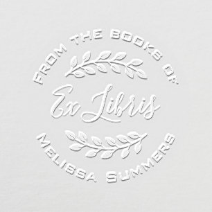 Elegant Circular Botanical Wreath Bookplate Embosser