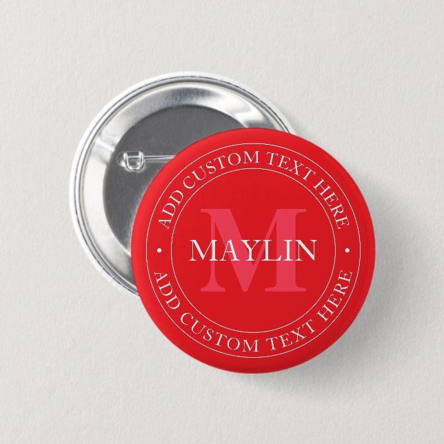 Elegant Circular Text Template Editable Red White Button (Front & Back)
