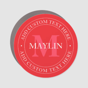 Elegant Circular Text Template Editable Red White Car Magnet