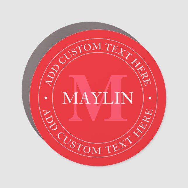 Elegant Circular Text Template Editable Red White Car Magnet (Front)