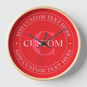 Elegant Circular Text Template Editable Red White Clock