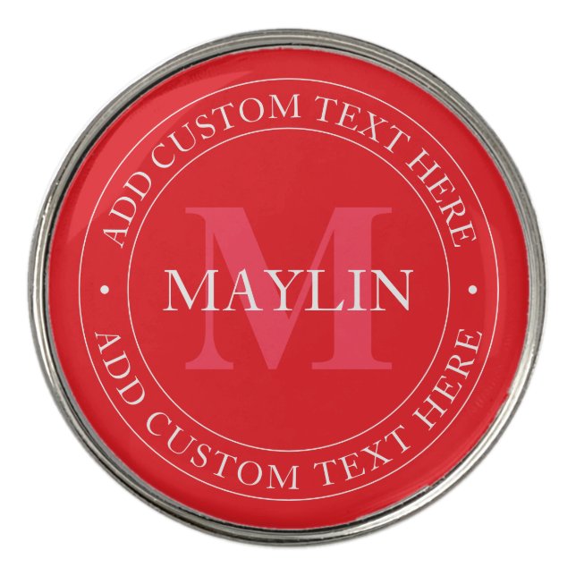 Elegant Circular Text Template Editable Red White Golf Ball Marker (Front)