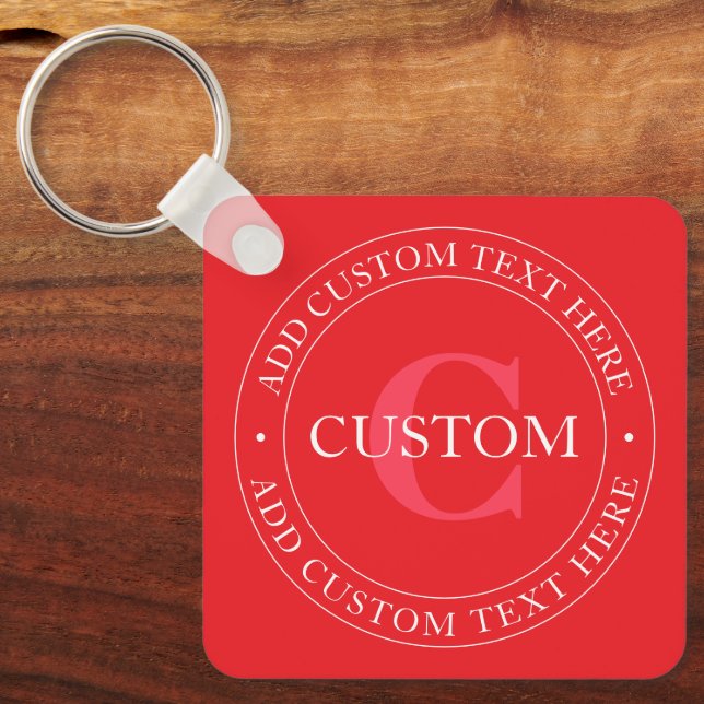 Elegant Circular Text Template Editable Red White Keychain (Front)