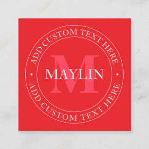 Elegant Circular Text Template Editable Red White Square Business Card