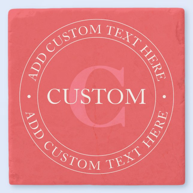 Elegant Circular Text Template Editable Red White Stone Coaster (Creator Uploaded)
