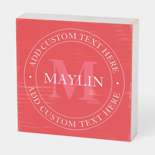 Elegant Circular Text Template Editable Red White Wooden Box Sign (Angled Horizontal)