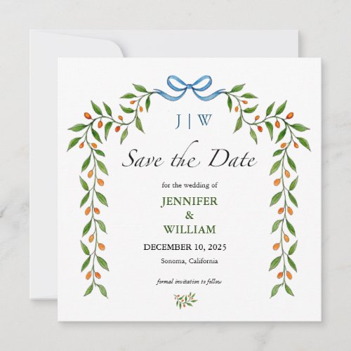 Elegant Citrus and greenery monogrammed wedding  Invitation