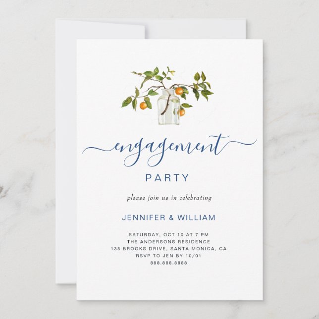Elegant Citrus Arrangement Photo Engagement Party Invitation (Front)