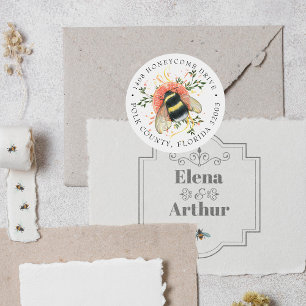 Elegant Citrus Botanical Bumble Bee   Address Classic Round Sticker