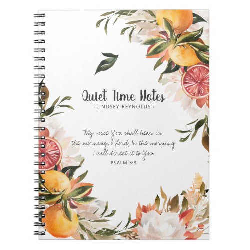 Elegant Citrus Botanical Monogram Quiet Time Notebook