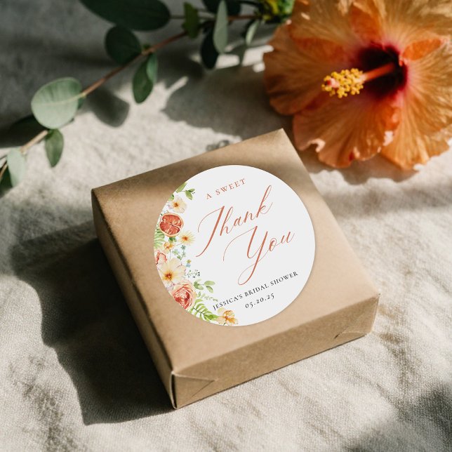 Elegant Citrus Floral Bridal Shower Favor Classic Round Sticker (Creator Uploaded)
