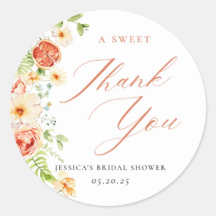 Elegant Citrus Floral Bridal Shower Favor Classic Round Sticker