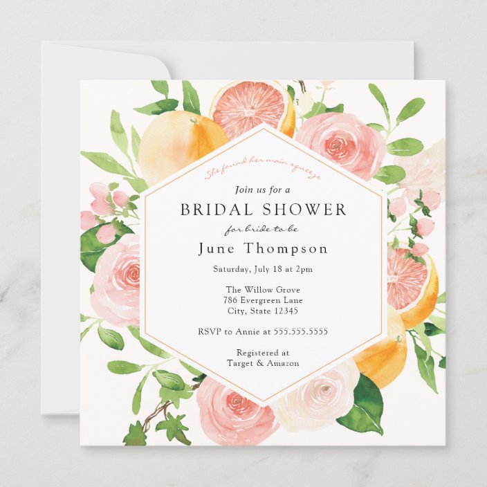 Elegant Citrus Floral Bridal Shower Invitation Zazzle