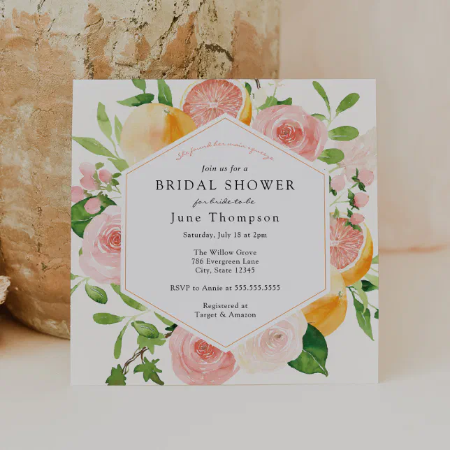 Elegant Citrus Floral Bridal Shower Invitation | Zazzle