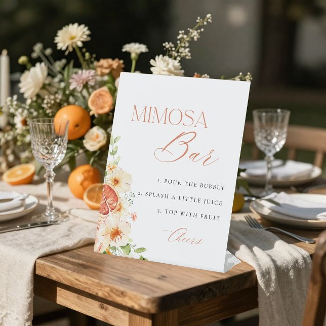 Elegant Citrus Floral Bridal Shower Mimosa Bar Pedestal Sign (Creator Uploaded)