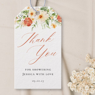 Elegant Citrus Floral Bridal Shower Thank You Gift Tags