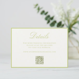 Elegant Citrus Green Old Money QR Code Wedding Enclosure Card