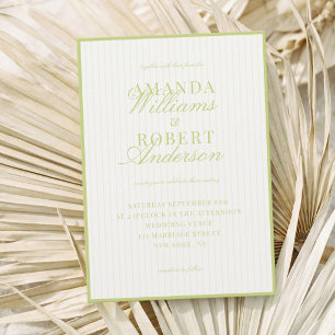 Elegant Citrus Green Striped Old Money Wedding Invitation