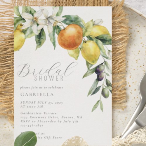 Elegant Citrus Lemon Orange Bridal Shower Invitation