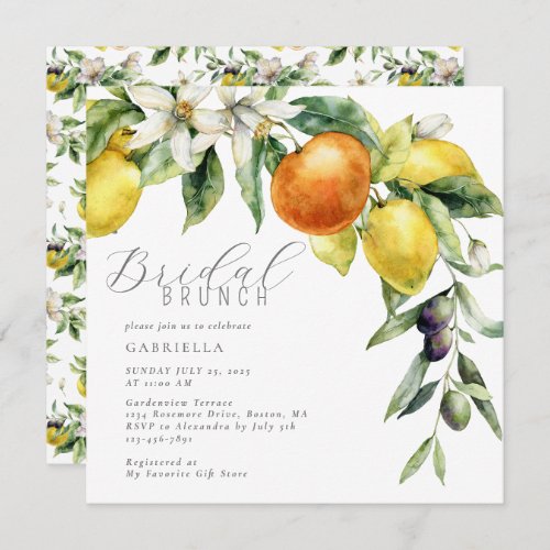 Elegant Citrus Lemon Orange Bridal Shower Invitation