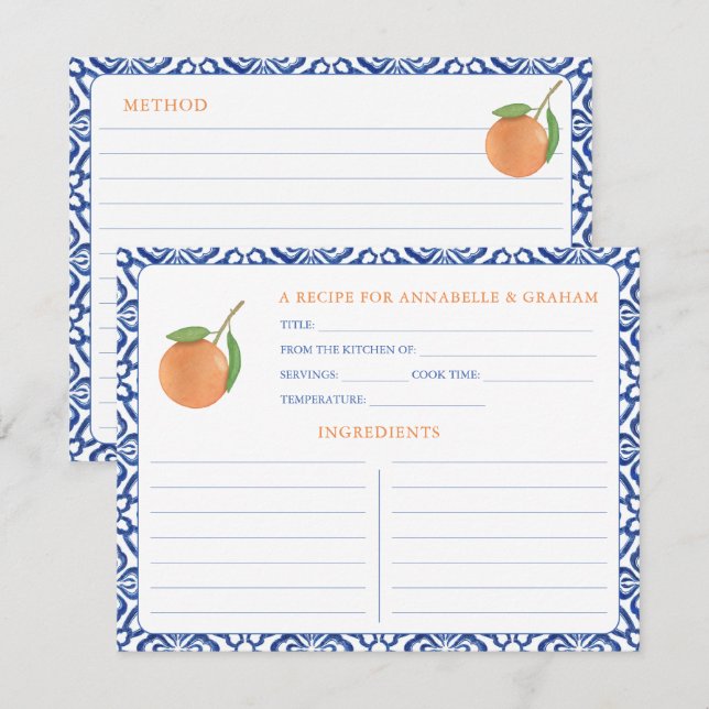 Elegant Citrus Mediterranean Aesthetic Recipe Card (Front/Back)