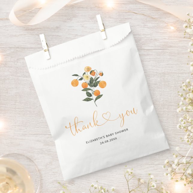 Elegant Citrus Orange Botanical Baby Shower Favor Bag (Clipped)